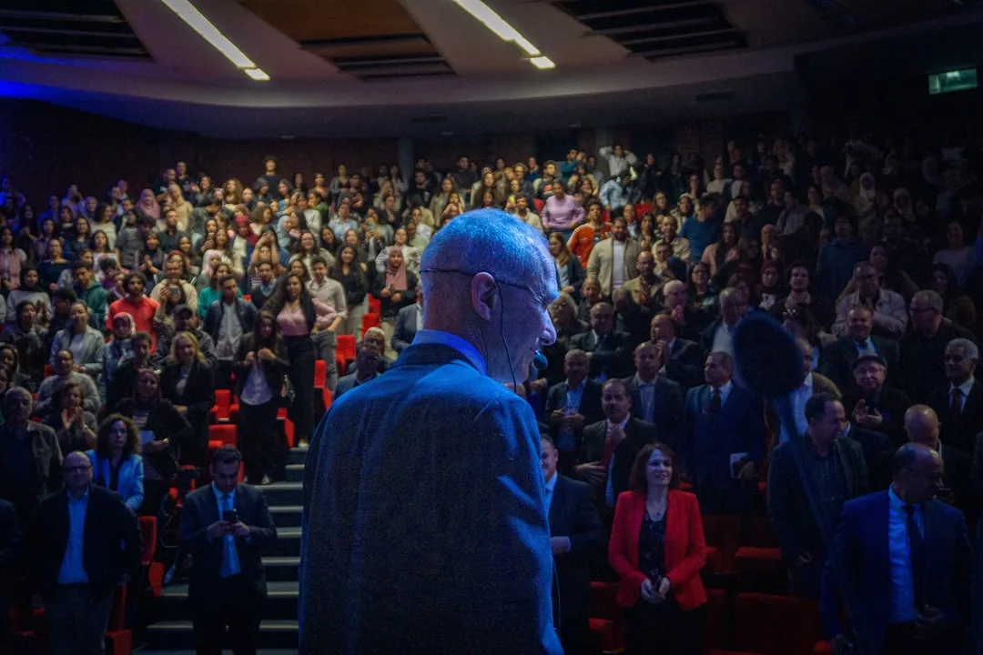 Speaking on stage