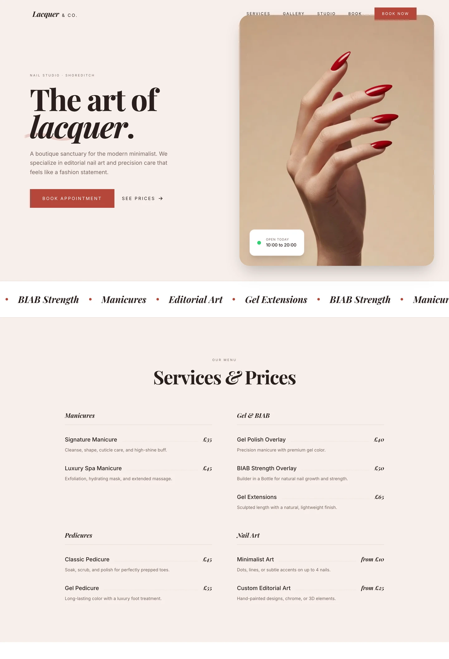 Nail studio website built with Looops
