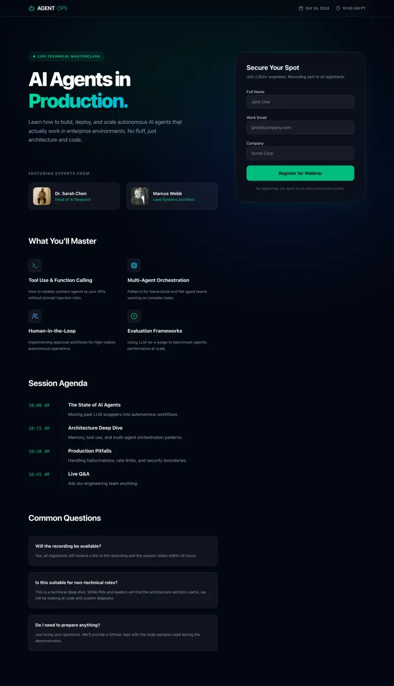 Webinar Landing Page Builder, built with Looops