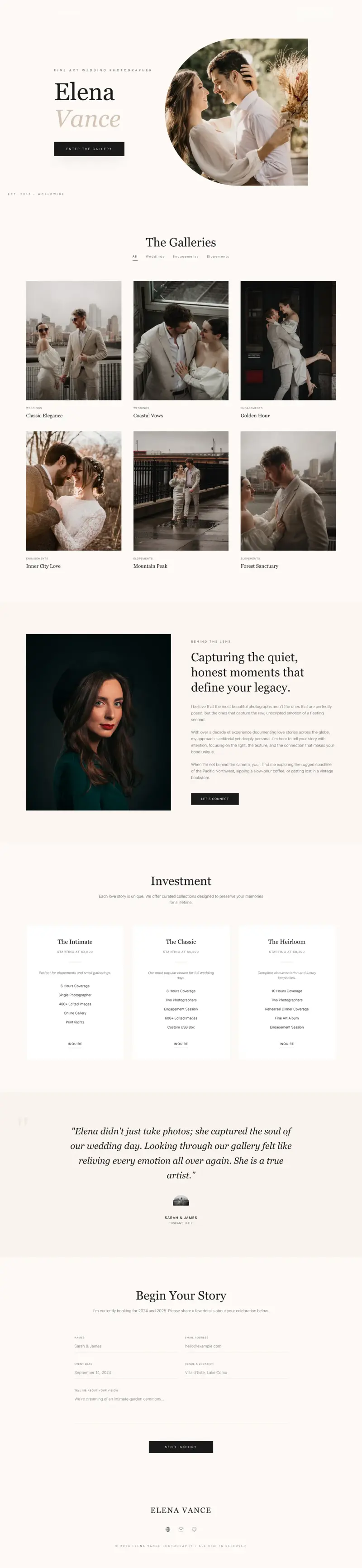 Wedding Photographer Website Builder, built with Looops