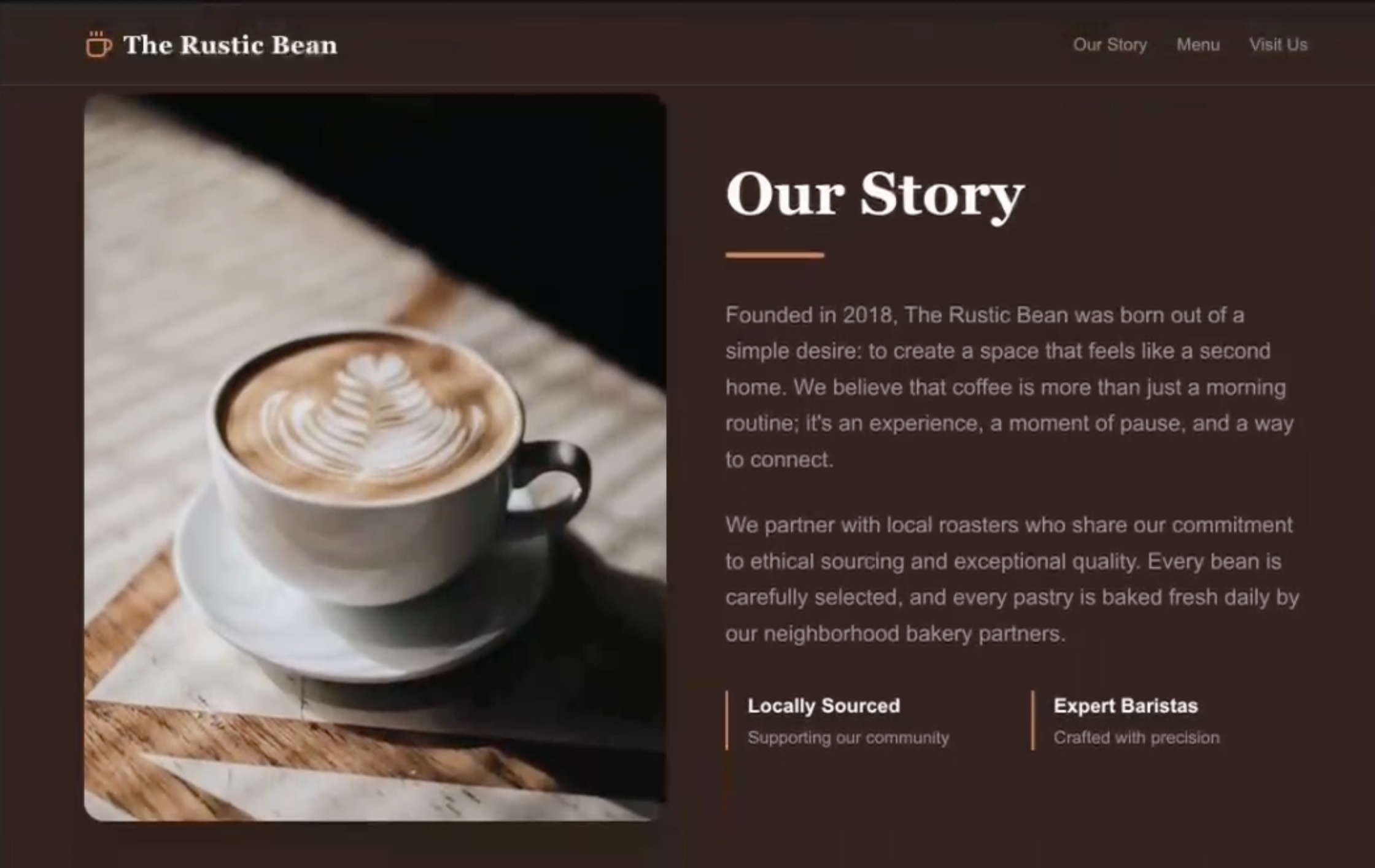 A coffee shop website built with Looops